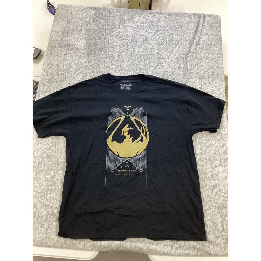 Bethesda The Elder Scrolls Online T-Shirt Mens XL Black Gold‎ Dragon Graphic Tee